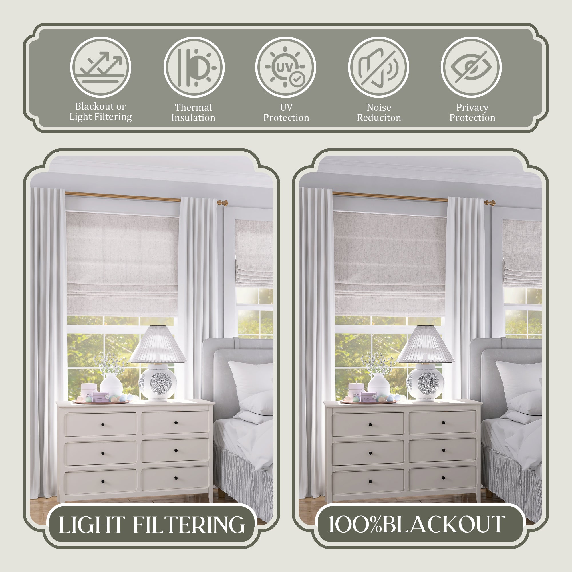 Linen Roman Shades | No Drill