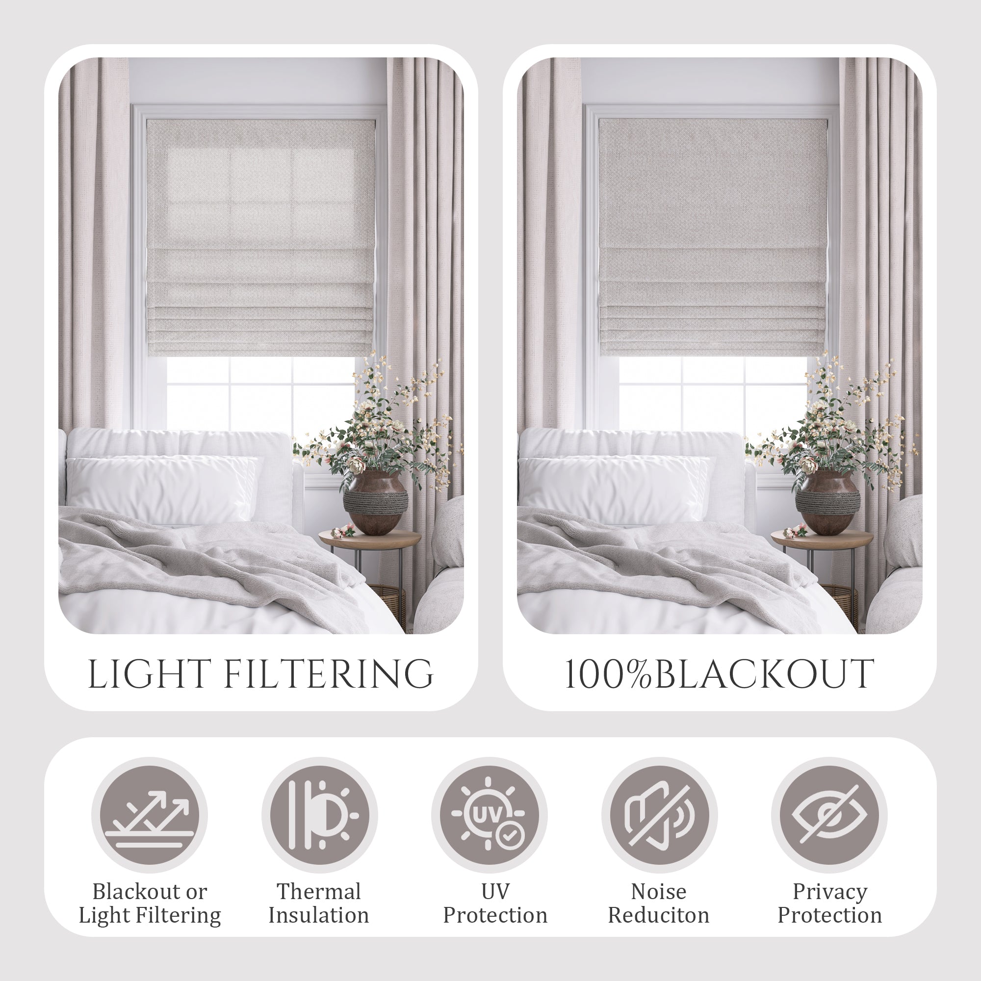 Cordless Roman Shades | No Drill