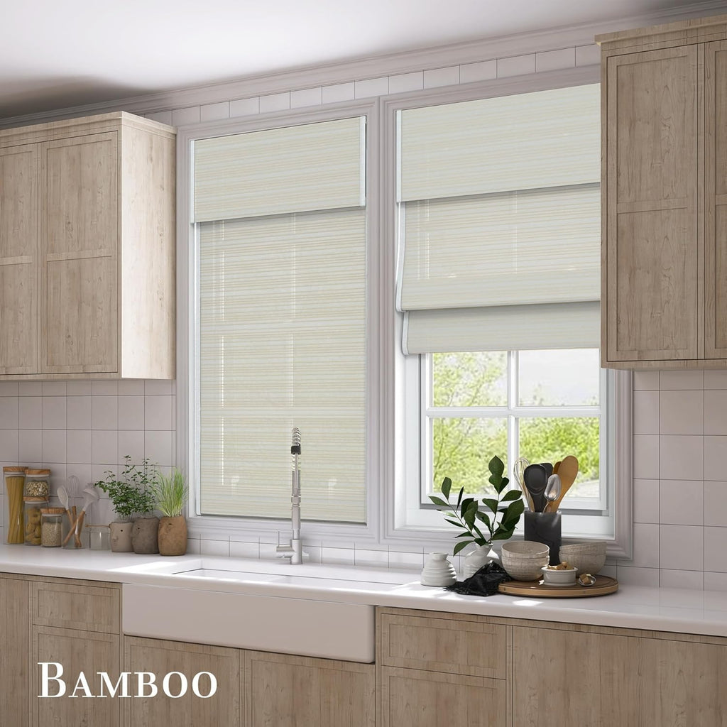 Natural Linen Woven Roman Bamboo Blinds